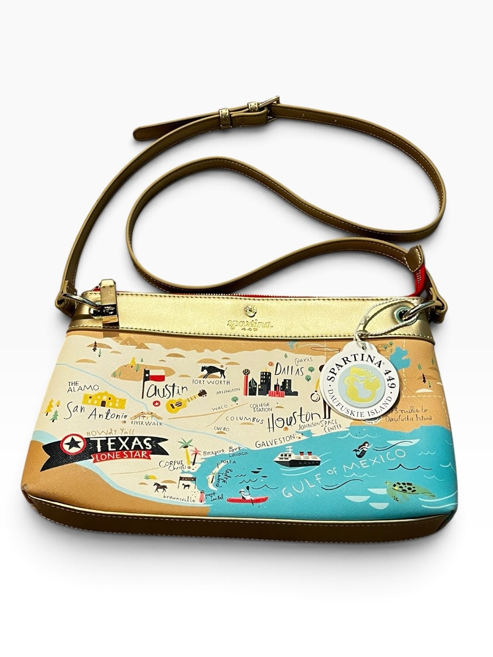 NEW Spartina 449 Texas Crossbody Purse Colorful Map Print Faux Leather Travel